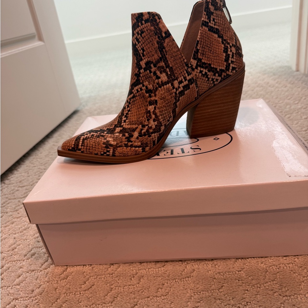 Steve Madden Brown Snake-Print Cutout Ankle Booties